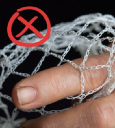 Bad fruit tree netting with holes too large that allow a finer to poke through