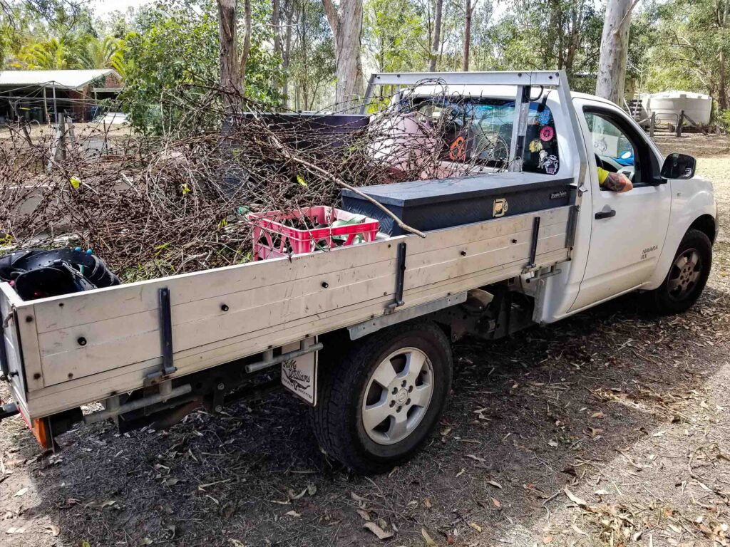 Removing a car load of old rusted and dangerous barbed wire